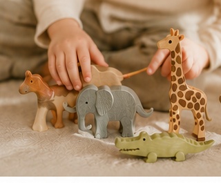 Kind speelt met houten dieren